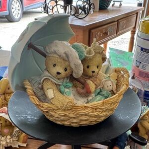 Cherished Teddies Basket with Umbrella - Yellow and Blue